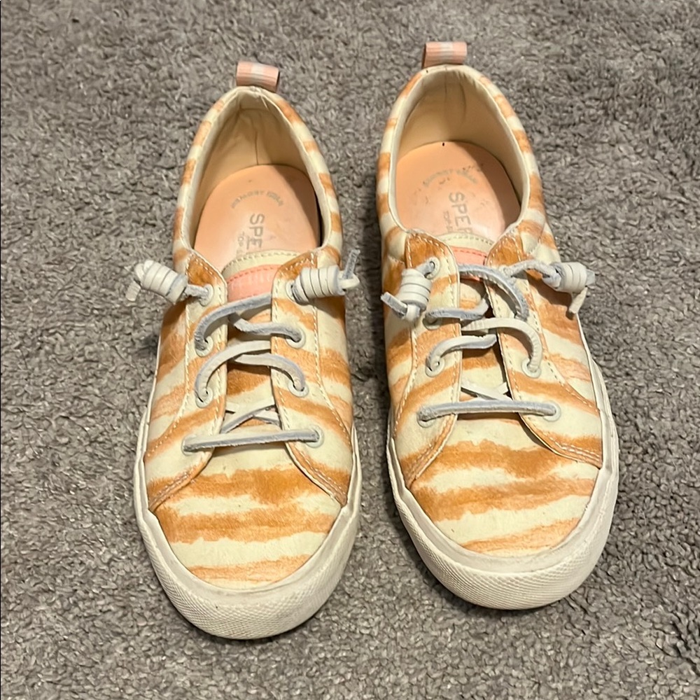 Sperry Tan and Cream Striped Sneakers